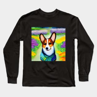 Corgi Dog in Garden Long Sleeve T-Shirt